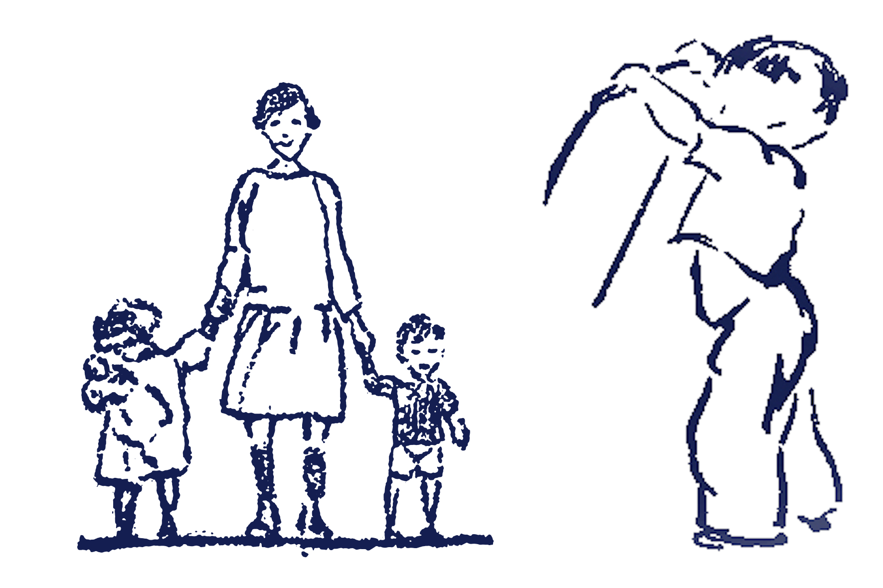 De logo s van het Nederlands Comité voor Kinderpostzegels uit 1925 en 1948